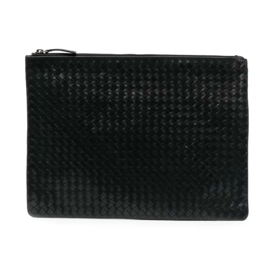 Læder Flettet Top Lynlås Taske Dame Clutch