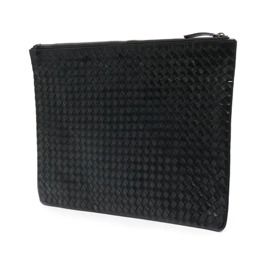 Læder Flettet Top Lynlås Taske Dame Clutch