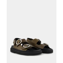 Best Sort Oliven Læder Sandaler Dame Sandaler