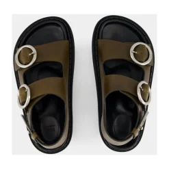 Best Sort Oliven Læder Sandaler Dame Sandaler