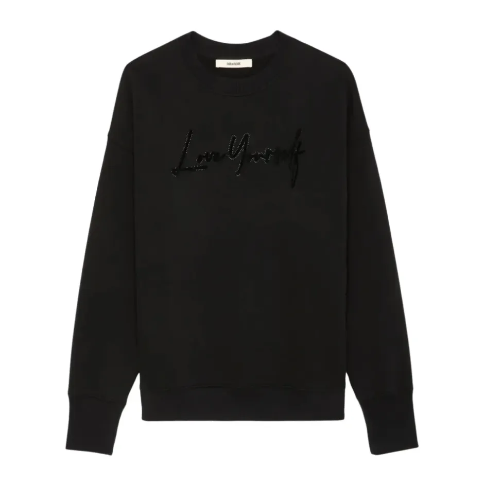New Oversize Love Yourself Sweatshirt med Rhinestones Dame Sweatshirts