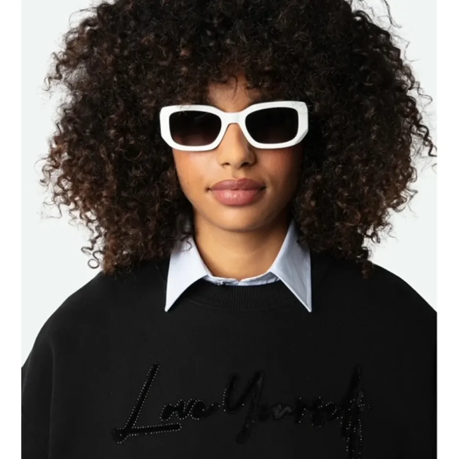 New Oversize Love Yourself Sweatshirt med Rhinestones Dame Sweatshirts