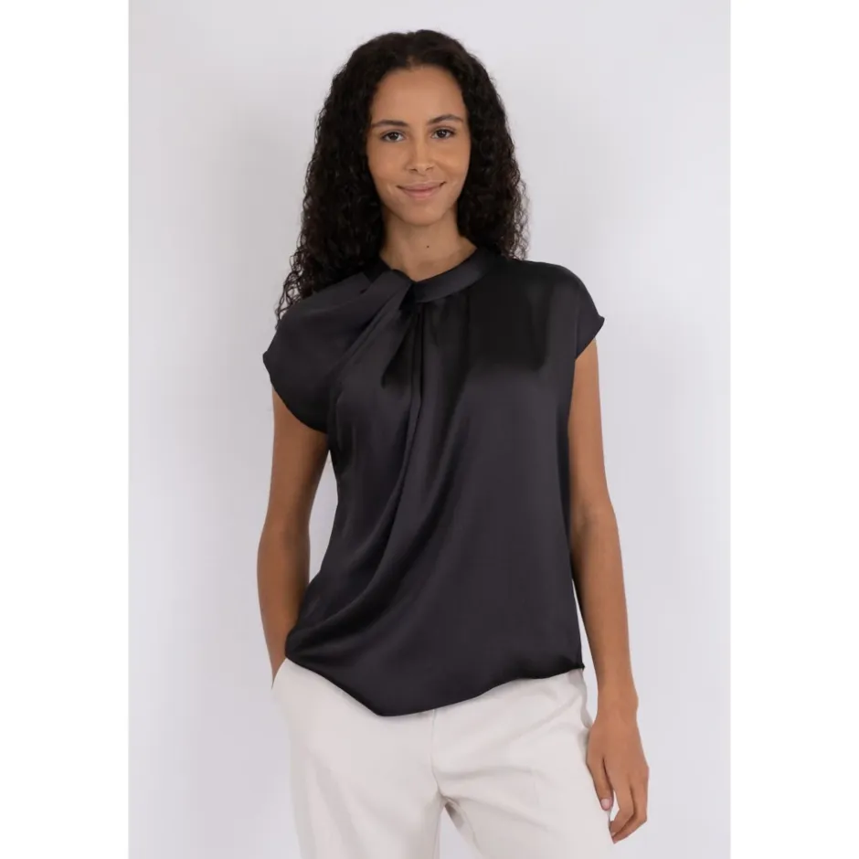 Online Satin Drapy Bluse med Knude Detalje Dame Bluser & Skjorter