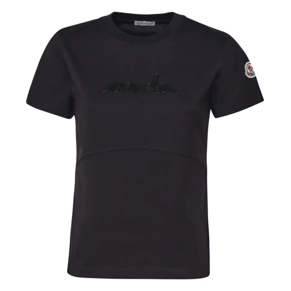 Online T-shirt i bomuld med perlebesat logo Dame T-Shirts