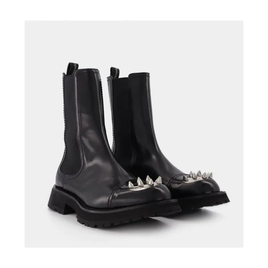 e Læderstøvler med Nitter Chelsea Boots|Støvler