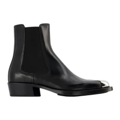 Discount /Sølv Læder Boxcar Støvler Dame Chelsea Boots
