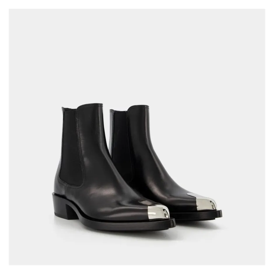 Discount /Sølv Læder Boxcar Støvler Dame Chelsea Boots
