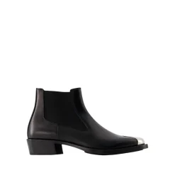 Online /Sølv Læder Chelsea Støvler Chelsea Boots|Støvler