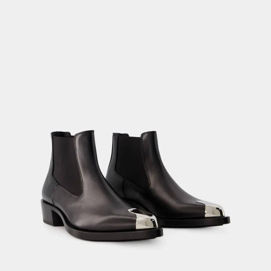 Online /Sølv Læder Chelsea Støvler Chelsea Boots|Støvler