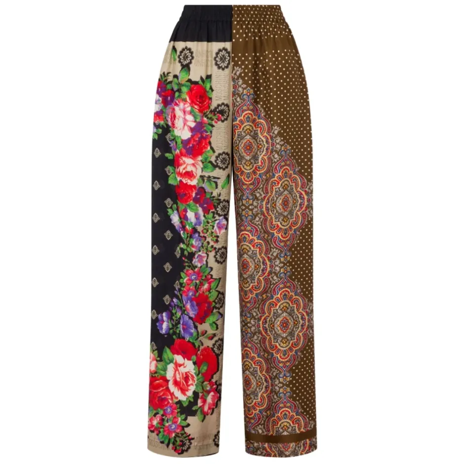 Best Stampa Piazzata Mix Foulard Wide Trousers Dame Bukser
