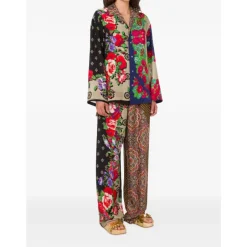 Best Stampa Piazzata Mix Foulard Wide Trousers Dame Bukser
