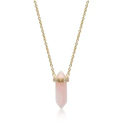 New Sterling Silver Rose Quartz Crystal Necklace with Engraved Evil Eye Detail Dame Smykker