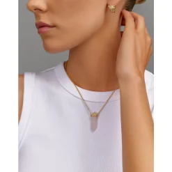 New Sterling Silver Rose Quartz Crystal Necklace with Engraved Evil Eye Detail Dame Smykker
