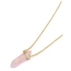New Sterling Silver Rose Quartz Crystal Necklace with Engraved Evil Eye Detail Dame Smykker