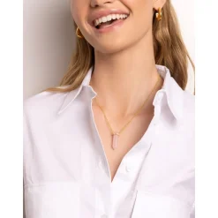 New Sterling Silver Rose Quartz Crystal Necklace with Engraved Evil Eye Detail Dame Smykker