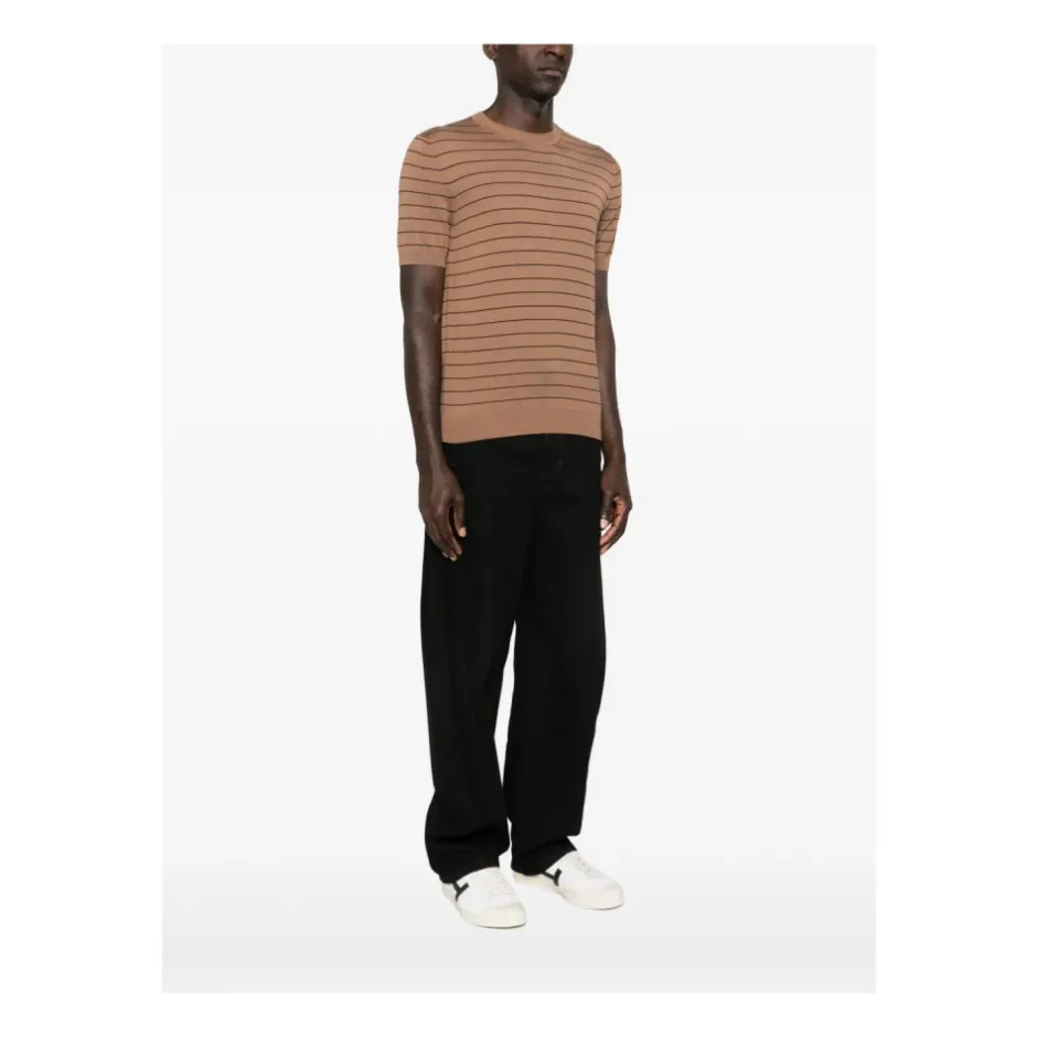 Discount Stribet T-shirt i strik med rund hals Strik
