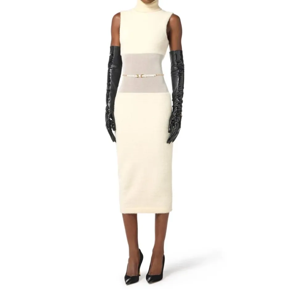 Outlet Strikket kjole med bælte Dame Kjoler