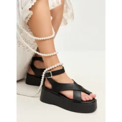 Online Suede Cross-Strap Sandals - Black Dame Sandaler