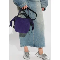 Suede Håndtaske med Logo Dame Tasker|Håndtasker