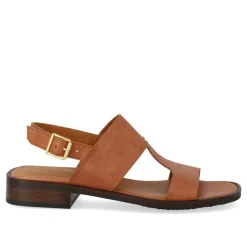 Hot Tan Lædersandal med Dekorativ Syning Dame Sandaler