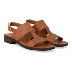 Hot Tan Lædersandal med Dekorativ Syning Dame Sandaler