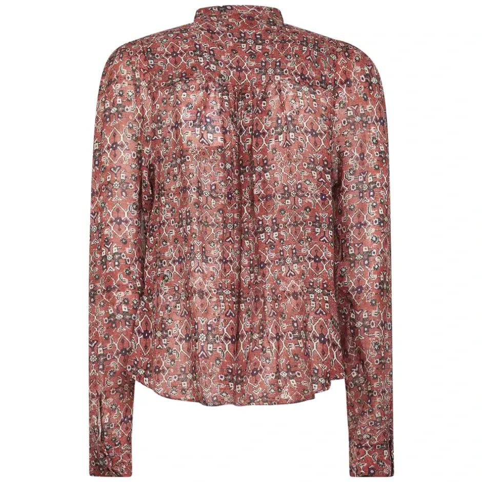 Clearance Tapestry Print Mandarin Krave Skjorte Dame Bluser & Skjorter