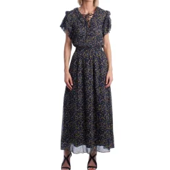 Clearance Tie-Neck Ruffle Maxi Dress Dame Kjoler