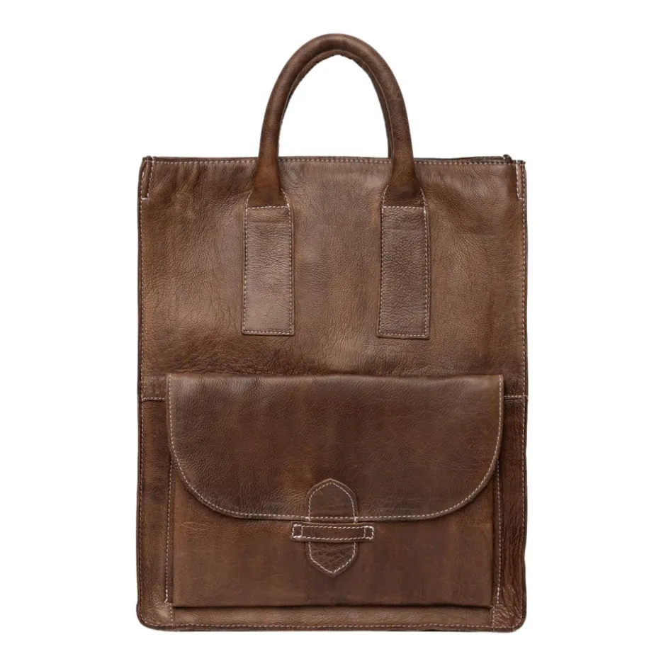 New Urban Læder Shopper Taske Woodsmoke Dame Indkøbstasker