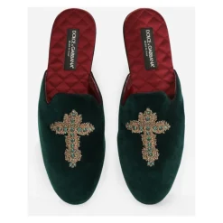 Clearance Velour Broderede Herre Tøfler Hjemmesko
