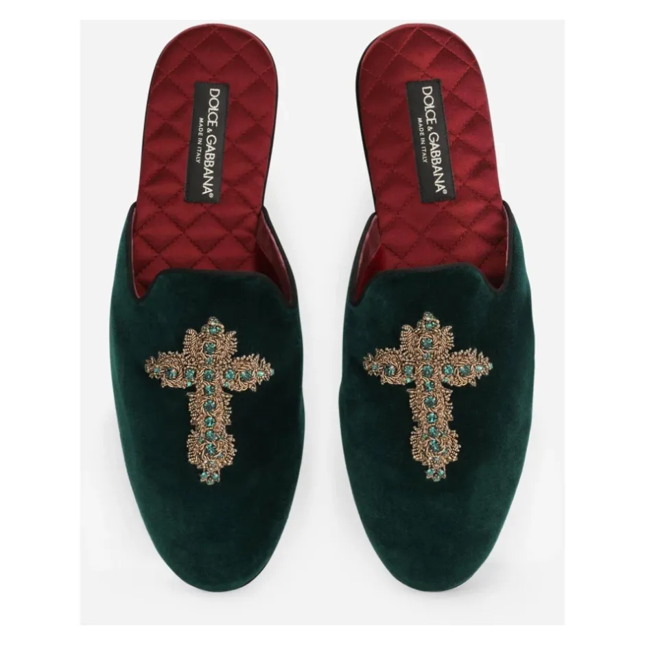 Clearance Velour Broderede Herre Tøfler Hjemmesko