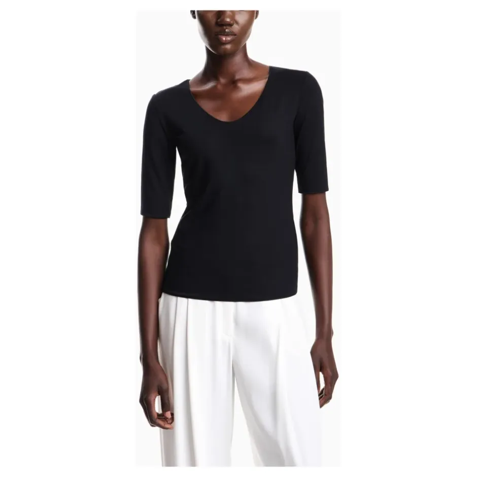Outlet Viskose stretch jersey V-hals jumper Dame T-Shirts