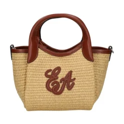 Sale Vævet strå lille shopper taske med logo Dame Bæltetasker