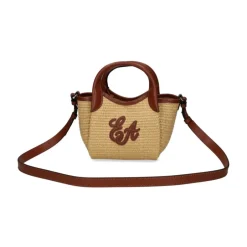 Sale Vævet strå lille shopper taske med logo Dame Bæltetasker