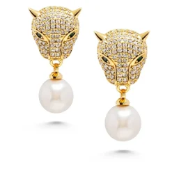 Women's Panther Earring with Pearl Drop Dame Smykker