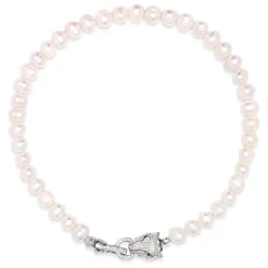 Online Women's Pearl Choker with Silver Panther Head Dame Smykker