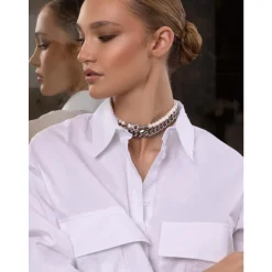 Online Women's Pearl Choker with Silver Panther Head Dame Smykker