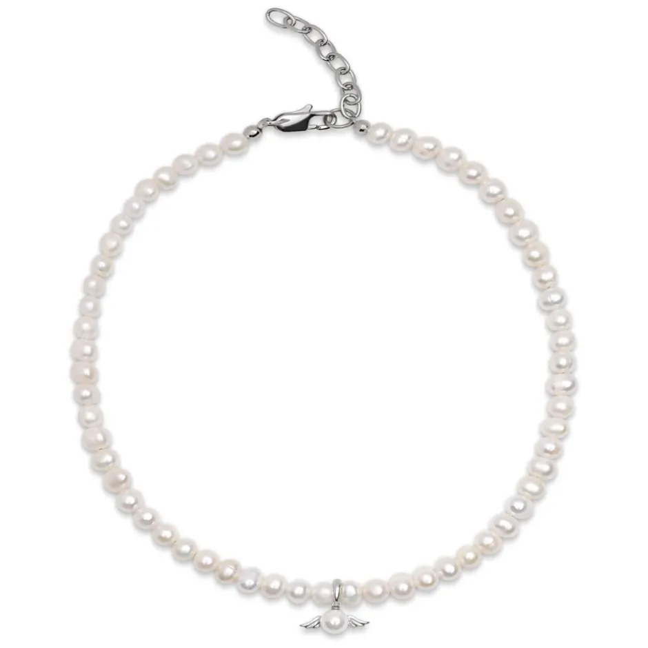 Women's Pearl Choker with Angel Wing Pendant Dame Smykker