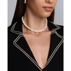 Women's Pearl Choker with Angel Wing Pendant Dame Smykker