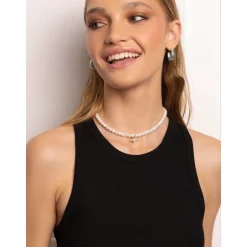 Women's Pearl Choker with Angel Wing Pendant Dame Smykker