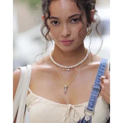 Women's Pearl Choker with Angel Wing Pendant Dame Smykker