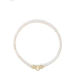 Clearance Women's Pearl Choker with Gold Double Panther Head Dame Smykker