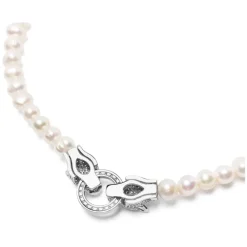 Outlet Women's Pearl Choker with Silver Double Panther Head Dame Smykker