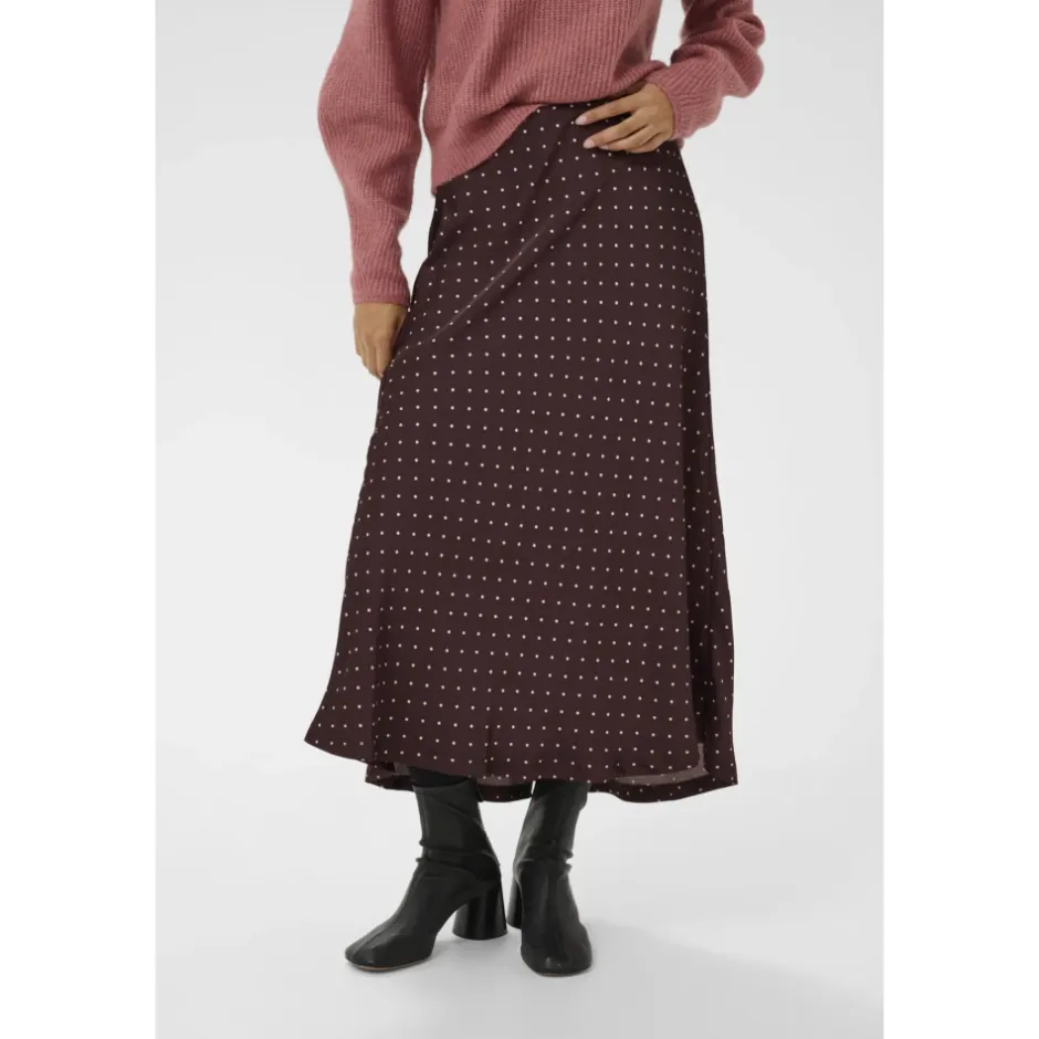 New ZaniaIW Skirt Brown Bordeaux Small Dot - 305 - 30111253 Dame Nederdele