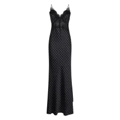 Polka Dot Satin Lace Maxi Kjole Dame Kjoler