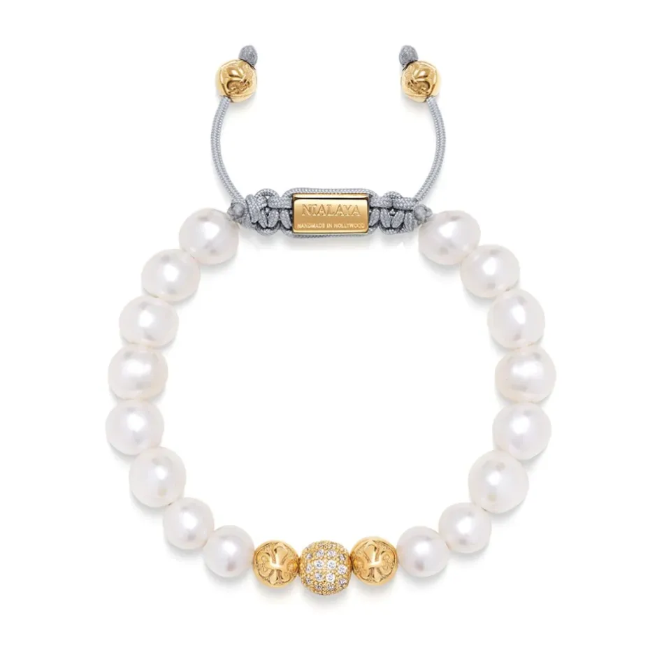 Clearance Women's Beaded Bracelet with White Sea Pearl and Gold Dame Smykker