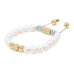 Clearance Women's Beaded Bracelet with White Sea Pearl and Gold Dame Smykker
