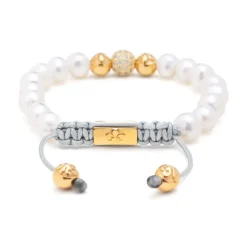 Clearance Women's Beaded Bracelet with White Sea Pearl and Gold Dame Smykker